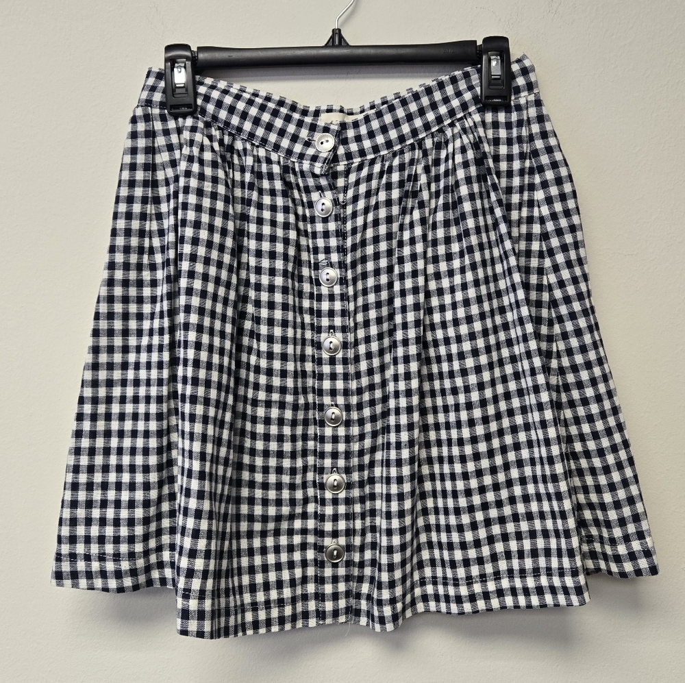 Copper Key Linen Blend Gingham Mini Skirt Blue and White M
